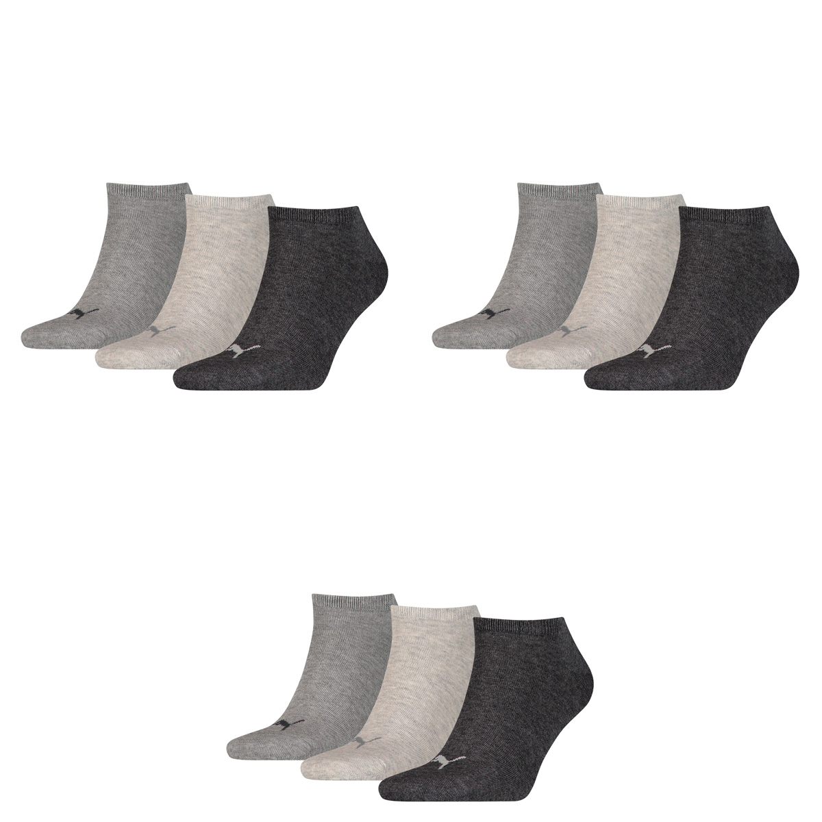 Puma 9 Paar Sneaker Invisible Socken Gr. 35-49 Unisex für Damen Herren Füßlinge, Farbe:800 - anthraci/l mel grey/m me, Socken & Strümpfe:43-46
