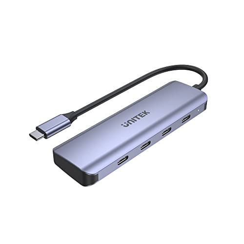 UNITEK Aluminium Hub 4-in-1 USB 3.2 Gen1 Datenübertragung 5Gbps Integriertes Kabel 15 cm mit USB-C Stecker 4 USB-C Ports Plug and Play Farbe Space Grau Empfohlen für Ultrabooks
