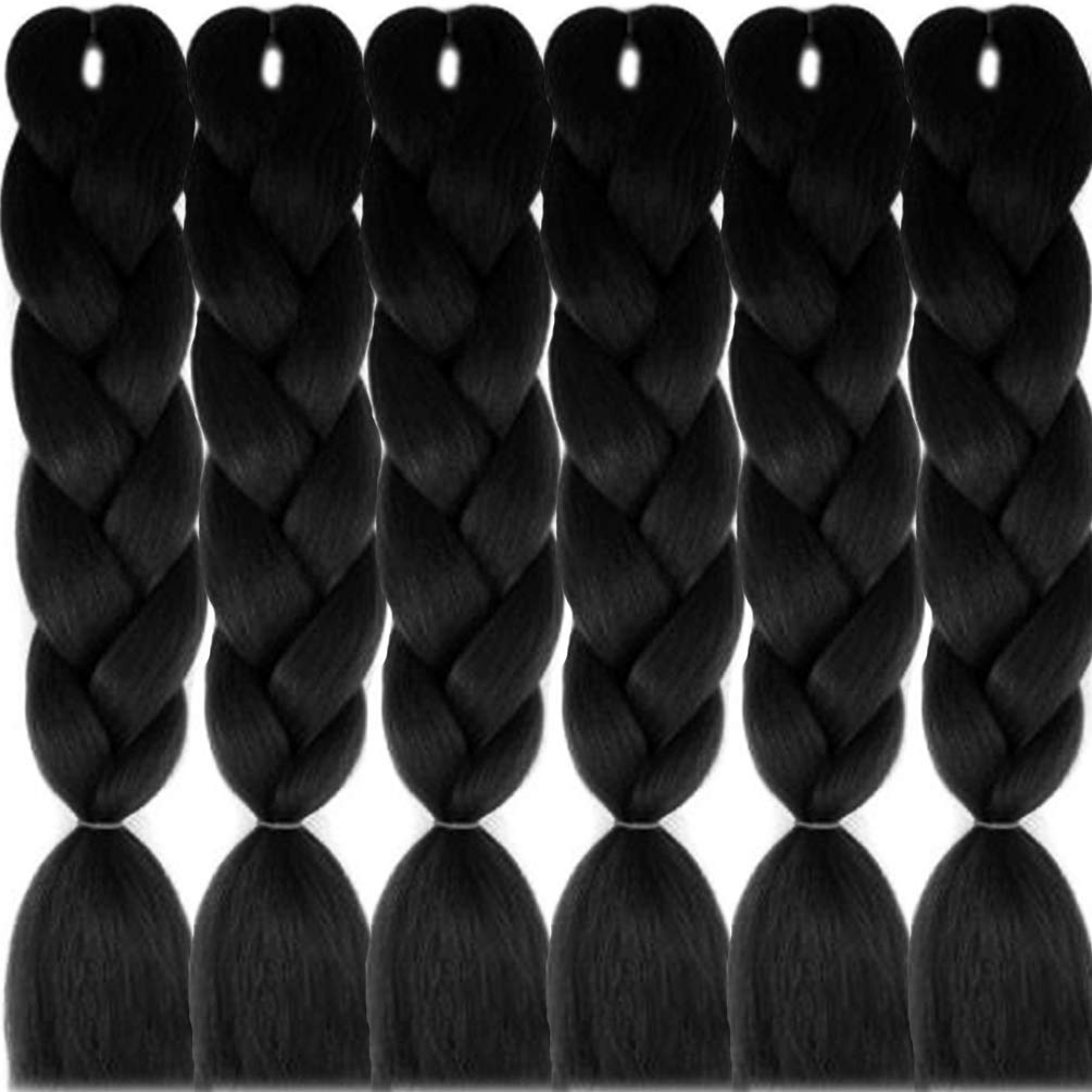 LDMY Black Braiding Hair Extensions 6 Bundles Per Pack Jumbo Braids Synthetic Kanekalon Black Jumbo Braids Synthetic Wigs for Women 24 Inch