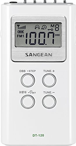 Sangean DT-120 digitales Taschenradio (UKW/MW/PLL-Tuner) inkl. Stereokopfhörer, weiß