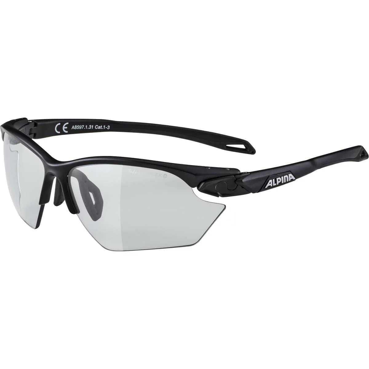 ALPINA TWIST FIVE S HR V - Selbsttönende, Bruchfeste & Beschlagfreie Sport- & Fahrradbrille Mit 100% UV-Schutz Für Erwachsene, black matt, One Size