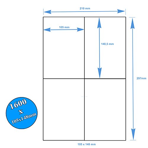 1600 Versandetiketten Klebeetiketten Selbstklebende 105 x 148 Aufteilung auf DIN A4 Bögen Blatt