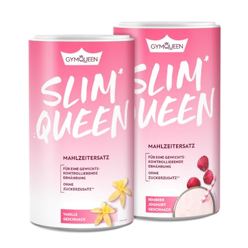 GymQueen Slim Queen Abnehm Shake 2x420g, Vanille + Himbeer Joghurt, Leckerer Diät-Shake zum einfachen Abnehmen, Mahlzeitersatz mit wichtigen Vitaminen und Nährstoffen