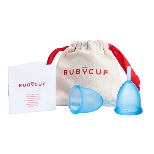 Ruby Cup -Menstruationstasse 2er-Pack - Größe S + M (leichte/starke Tage) – inkl 2 Spenden! Weiche und ergonomische- Ideal für Anfänger -BLAU