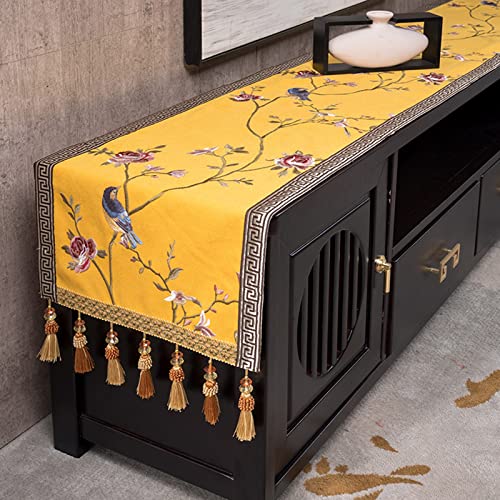 Tischläufer Chinesischer Stil Stickerei Bett Läufer Mit Quasten, Orange Blau Beige Gelb Grau Couchtisch-Läufer Für Wohnzimmer, Rechteckige Tische Und Hochzeitsparty ( Color : C , Size : 50x280CM(20x11