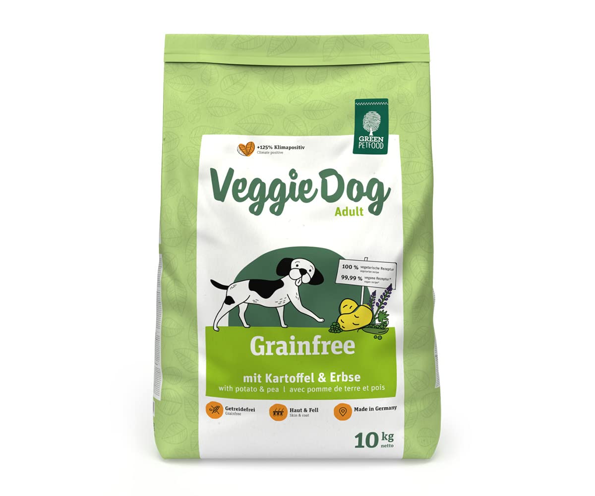Green Petfood VeggieDog Grainfree (1 x 10 kg), vegetarisches und getreidefreies Hundefutter, nachhaltiges Trockenfutter für ausgewachsene und sensible Hunde, Hundefutter mit Kartoffel und Erbse