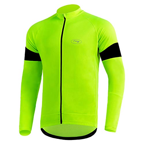 CGLRybO Herren Radtrikot Langarm Radsport Laufshirts 3+1 Taschen, Atmungsaktiv Quick Dry MTB Shirt, gelb, XL