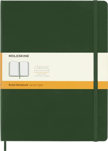 Moleskine - Klassisches Liniertes Notizbuch - Hardcover mit Elastischem Verschlussband - Farbe Myrte Grün - Größe A4 19 x 25 - 192 Seiten