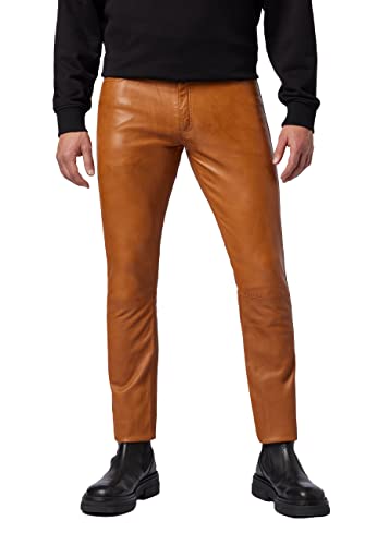 RICANO Slim Fit, Herren Lederhose in 5-Pocket Jeans Optik aus echtem Lamm Nappa Leder (Glattleder) (Schwarz, Grau, Cognac Braun) (Cognac Braun, 32)