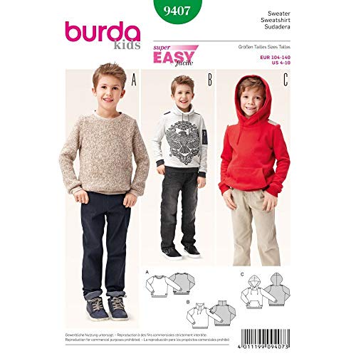 Burda 9407 Schnittmuster Sweater (kids, Gr. 104 - 140) Level 1 super easy