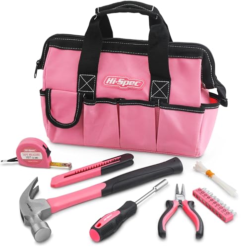 Hi-Spec 16 tlg. Werkzeugset in Pink Werkzeugtasche mit Fächern- Ein Muss für die Reparatur und Wartung im Haushalt- in einer Stylischen Rosa Tragetasche