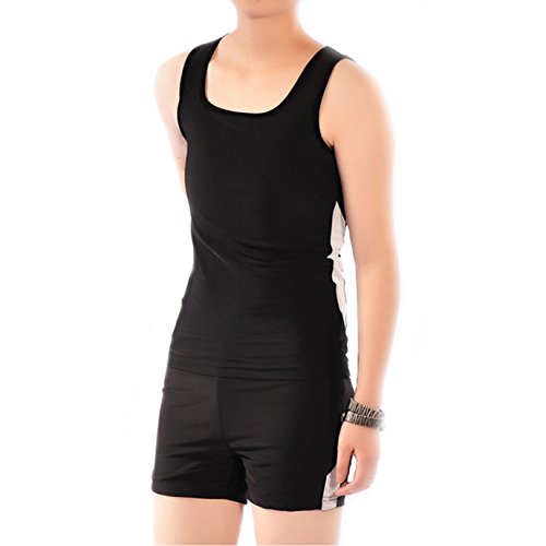 BaronHong Trans Lesbian Tomboy Brustbinder Schnelltrocknendes Badebekleidung-Set Tank Top + Badehose (schwarz, XL)