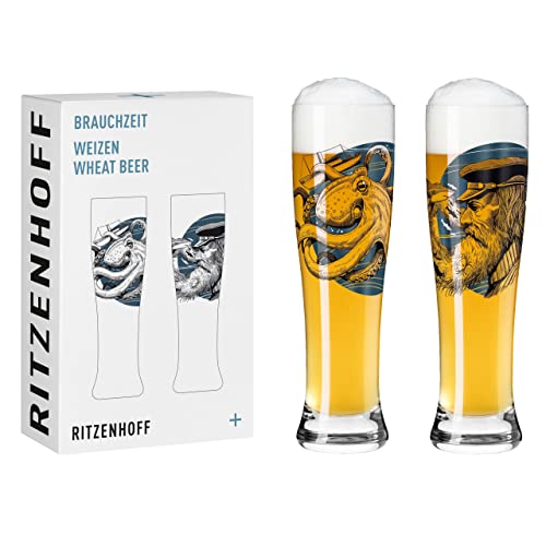Ritzenhoff 3481005 Weizenbierglas 500 ml – 2er Set – Serie Brauchzeit Set Nr. 5 – 2 Stück mit mehrfarbigem Digitaldruck