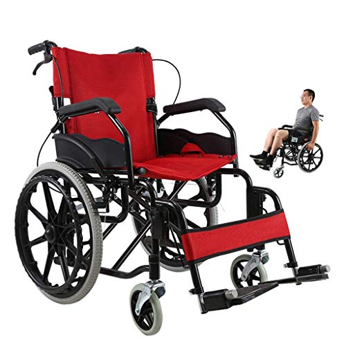 AOLI Faltbare Rollstuhl, Ältere behinderte Kinder mit Faltrollstühle, Ultra-Light-Rollstühle, Rollstuhl Rollstühle, Manuell Tragbare Rollstühle, Grün,rot