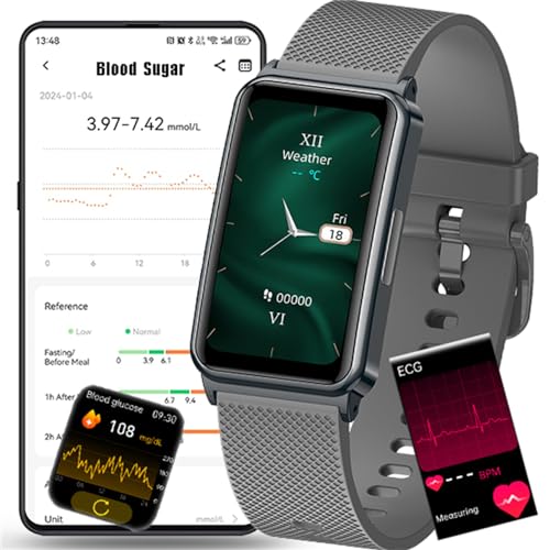 Fohatu ECG Smartwatch 𝐁𝐥𝐮𝐭𝐳𝐮𝐜𝐤𝐞𝐫,𝐁𝐥𝐮𝐭𝐳𝐮𝐜𝐤𝐞𝐫 Fitness-Tracker 𝐄𝐂𝐆 Pulsschlag Temperatur Pulsschlag Blut Blutsauerstoff Schlafüberwachung, Schrittzähler Aktivitätstracker,C