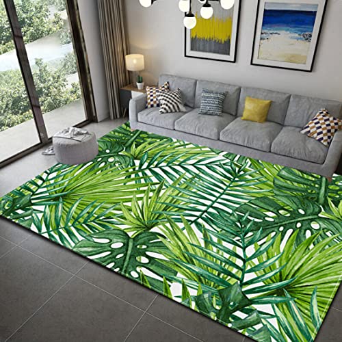 Tropischer Grüner Blatt Teppich Kaktus Sukkulenten Ananas Blume Aquarell Malerei Weiches Flanell Teppich Matte für Wohnzimmer Esszimmer Schlafsaal Schlafzimmer Dekoration (Farbe 2,120x180 cm)