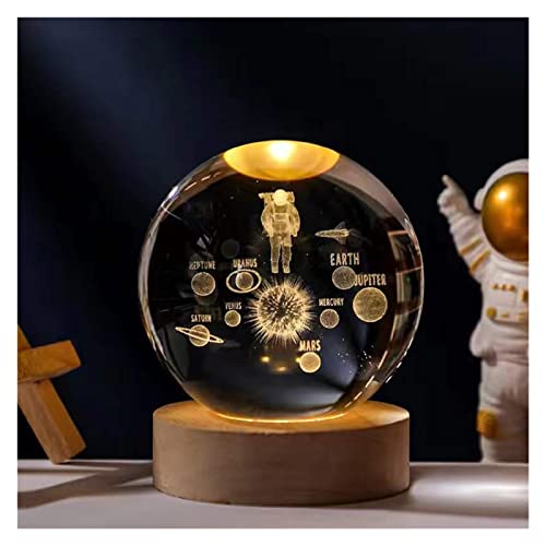 EWYOTUAL Raumdekoration Kristallkugel, Kristall-Astronauten-Planeten-Globus, 3D-Sonnensystem-Kugel mit Touch-Schalter, LED-Lichtbasis, Astronomie-Geschenk (Color : 5, Size : 60mm)