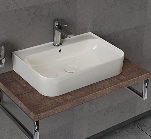 Aqua Bagno | Waschbecken, Design Aufsatzwaschbecken, Waschtisch, aus Keramik, Handwaschbecken | 55x38x12cm | Weiß