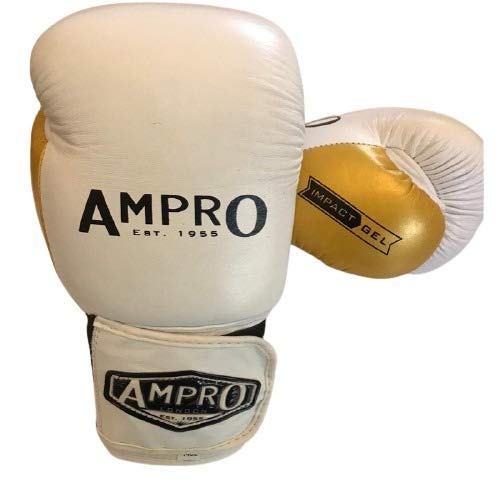 Ampro Impact Gel-Sparring-Handschuhe – Boxen/Training/Spar/Tasche/Boxsack/Pads/Handschuh (weiß/goldfarben, 473 g)