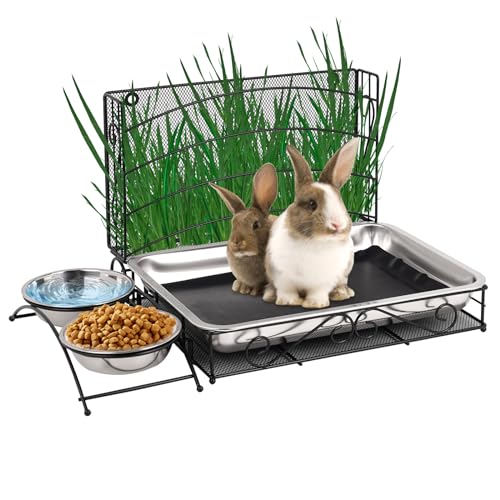 Svauoumu 3 In 1 Kaninchen Heufutterspender und Kaninchenklo, mit Wasserdichter Matte und Futterschale für Meerschweinchen Hamster Futterspender Katzentoilette Schalenhalter