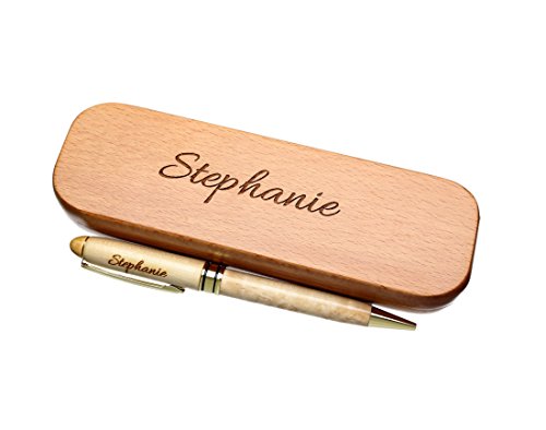 FORYOU24 Kugelschreiber mit Wunsch-Name graviert in Geschenk-Schachtel aus Holz die Geschenkidee Stift gravur