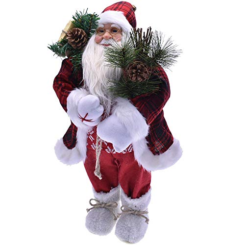 BAKAJI Figur Weihnachtsmann Höhe 60 cm aus Kunststoff mit Kleidung aus Stoff und Details aus Plüsch, liebevoll in jedem Detail, Weihnachtsdekoration, Schottenkaro Rot