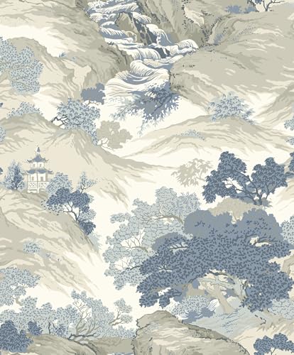 Crown Wallcoverings Orientalische Landschaft Tapete China Blau M1190 Full