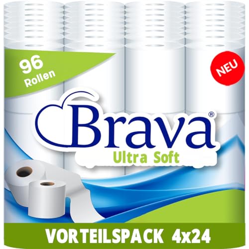 Toilettenpapier - Brava - 96 Rollen - Komfort Toilettenpapier - Vorteilspackung WC Rollen - Vorteilsbündel Toilettenrollen