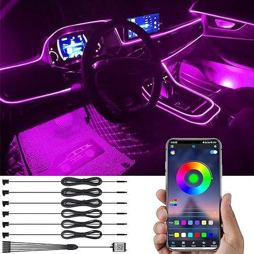 TABEN Auto Umgebungsbeleuchtung Kit 8m Glasfaser 64 Farben Bluetooth APP Steuerung USB Auto Atmosphäre Licht, DIY 16 Millionen RGB Mehrfarbig Sound Musik Sync Auto Innenbeleuchtung DC 12V