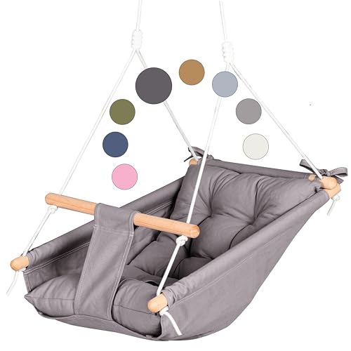 Leinwand Baby Schaukel von Cateam - dunkelgrau - Hängende Schaukel aus Holz für Baby mit Sicherheitsgurt und Montageteilen. Baby Hängemattenstuhl Geburtstagsgeschenk.