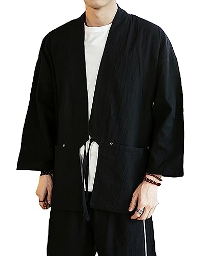 Herren Japan Happi Kimono Haori Jacke 3/4 Ärmel Übergangsjacke Mäntel