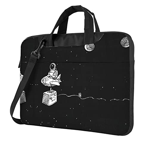 Astronaut Galaxy bedruckte Laptop-Umhängetasche, Laptop- und Tablet-Schultertragetasche, Schwarz , 14 inch