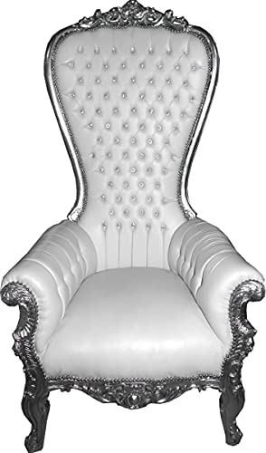 Casa Padrino Barock Thron Sessel Majestic Weiß/Silber mit Bling Bling Glitzersteinen - Riesensessel - Thron Stuhl Tron