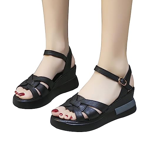 Plateau Sandalen Damen Sommer Flach Geschlossene Slingback Wedges Sandaletten Halbschuhe Vintage Frauen Schuhe Sandalen Barfußschuhe Pantoletten Strand Slip-On Outdoor Wedge Schuhe Abendschuhe(Size:38