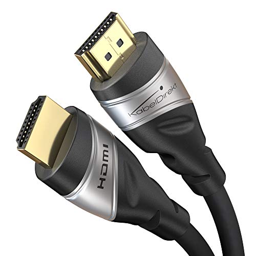 KabelDirekt – HDMI 2.1 Kabel, Ultra High Speed, Zertifiziert – 4 m – 8K@60Hz, 48G, neuester Standard, offiziell lizenziert/getestet für perfekte Qualität, optimal für PS5/Xbox, Silber/schwarz