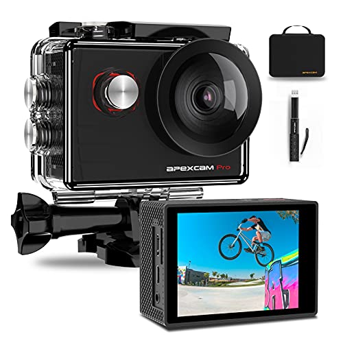 【2019 NEU】 Apexcam Pro Action Cam 4K 20MP Sportkamera WiFi Unterwasserkamera 2.4G Fernbedienung Wasserdicht 40m 2.0 Zoll LCD Bildschirm 170 ° Weitwinkel mit Zwei 1200mAh Batterien externes Mikrofon