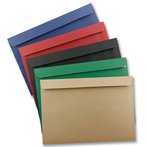 50x große XXL Briefumschläge DIN C4 in Farbenmix 2 - 22,9 x 32,4 cm - Haftklebung ohne Fenster - Versandtasche für DIN A4 geeignet