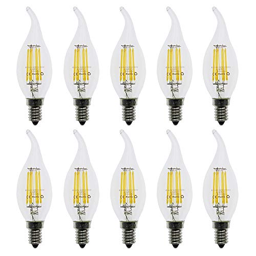 Huamu E14 Kerze LED Lampe 6W ersetzt 60 Watt 600 Lumen Kaltweiß 6500K C35 Leuchtmittel Filament Fadenlampe für Kronleuchter E14 Glühfaden Retrofit Classic Dimmbar 10er-Pack