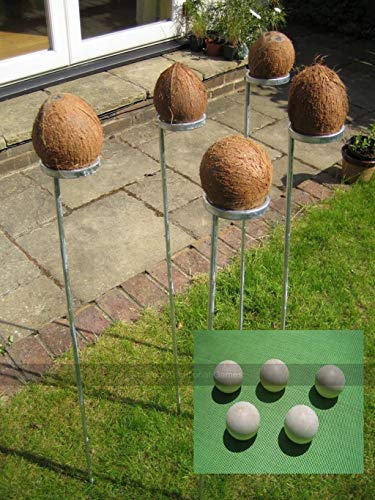 Masters Traditional Games Standard Coconut Shy Bundle. 5 Coconut Shy Posts and 15 Wooden Balls