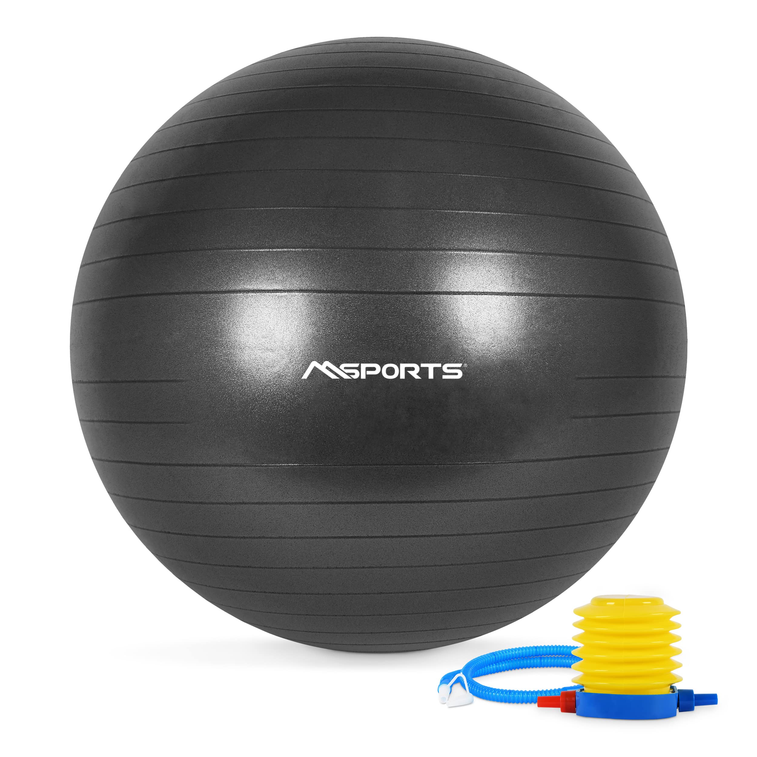MSPORTS Gymnastikball Premium Anti Burst inkl. Pumpe 55 cm - 105 cm Sitzball - Fitnessball inkl. Übungsposter Medizinball (65 cm, Anthrazit)