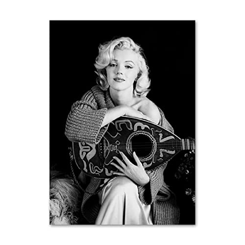 wjwang Leinwanddrucke Klassische Schwarz-Weiß-Leinwand Poster Marilyn Monroe Figur Portrait Bild Gemälde Für Wandkunst,9,50X70Cm Ohne Rahmen