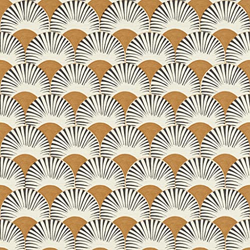 Rasch Tapeten 539356 aus der Kollektion Amazing-Vliestapete mit grafischen Fächer-Motiv in Creme, Cognac-Braun und Anthrazit mit leichter Struktur – 10,05m x 53cm (L x B) Tapete
