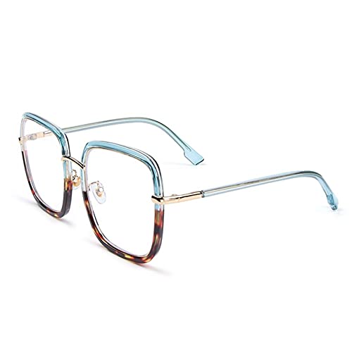 Lesebrille, Mode Unisex Große Quadratische Rahmen Anti Blue Rays Gläser Computer Goggles Brillen Frauen Retro Eyewear Vision Pflege (Color : Leopard Print 2, Size : 0)