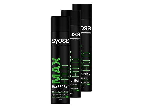 Syoss Haarspray Max Hold Haltegrad 5 (400 ml), Haarspray mit 48 h mega starkem Halt, schnell trocknendes Styling Spray für mega Widerstandskraft, leicht auszubürsten, 3x 400 ml