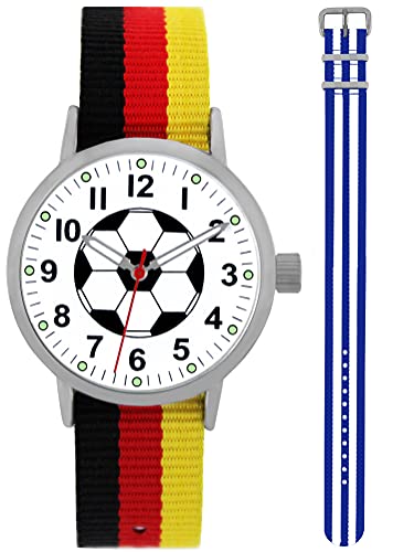 Pacific Time Armbanduhr Fußball Wechselarmband blau weiß + Deutschland 87025