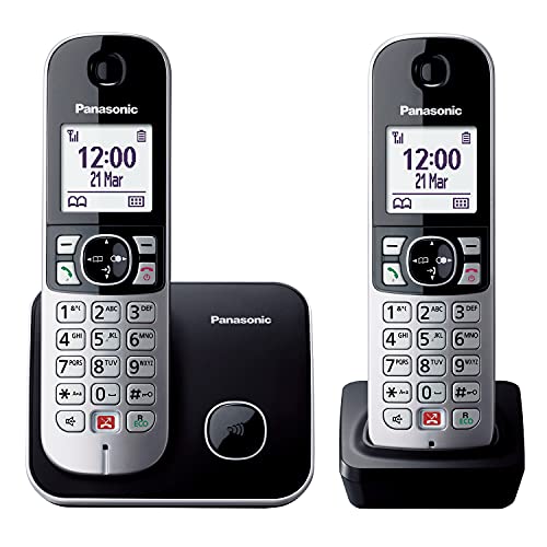 Panasonic KX-TG6852GB Schnurlostelefon mit 2 Mobilteilen (Bis zu 1.000 Telefonnummern sperren, übersichtliche Schriftgröße, lauter Hörer, Voll-Duplex Freisprechen) schwarz-silber