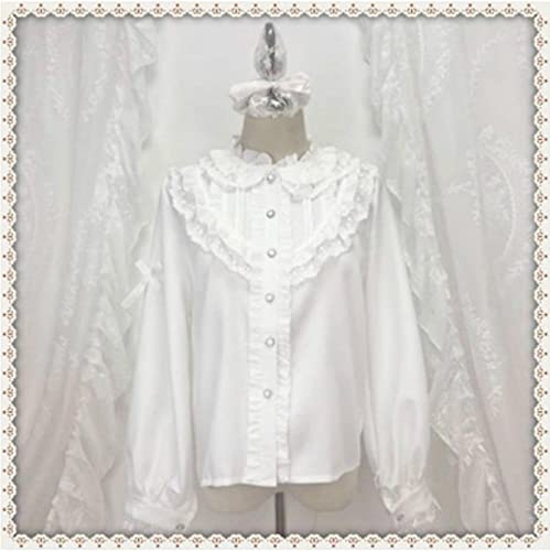 ZYONG Koreanisches Harajuku-Stil Lolita Süße Mädchen Stehen Kragen Hauchhülse Rüsche Weiße Hemd Weiches Mädchen Kawaii Niedliches Temperament Shirt