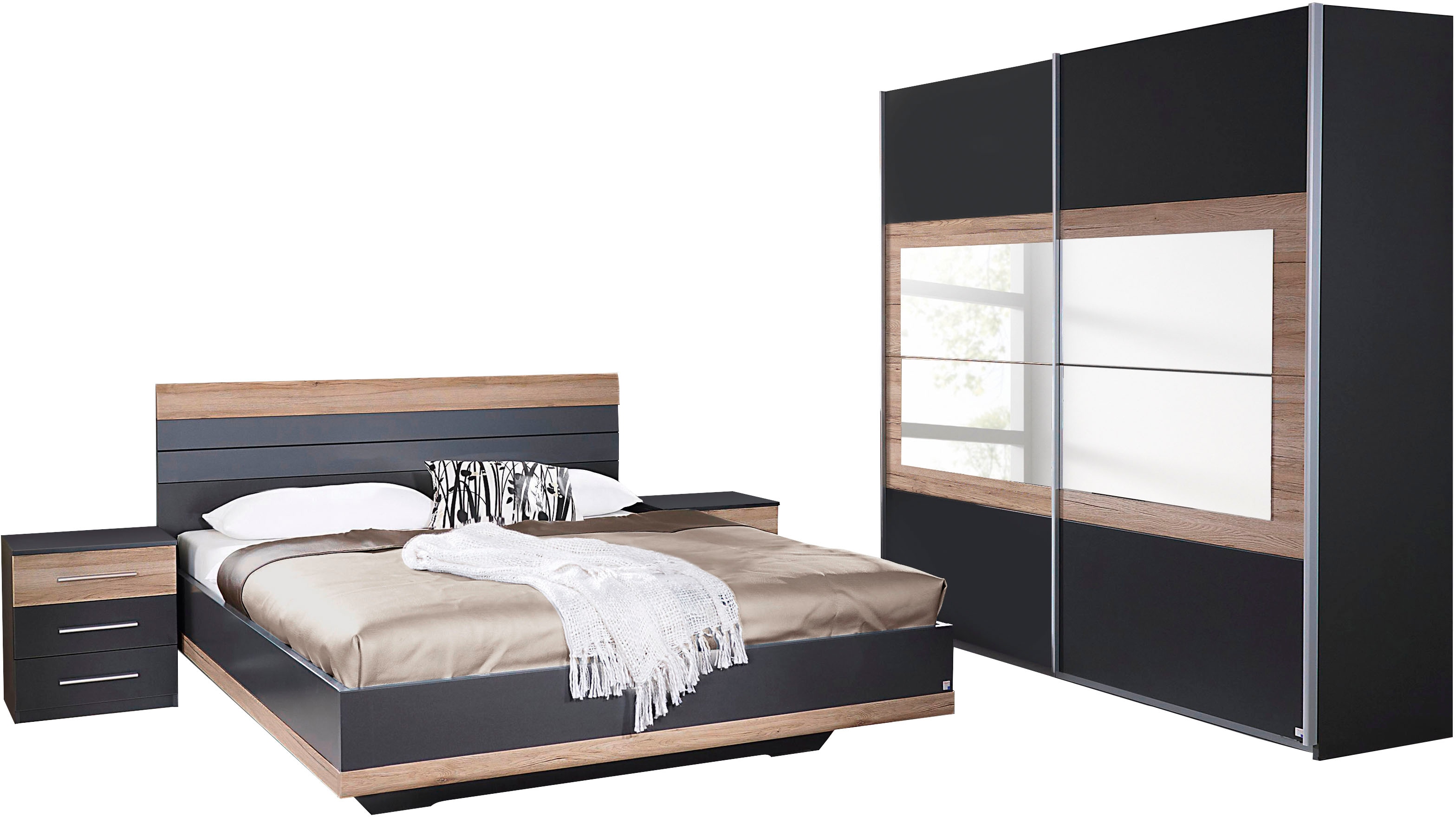 rauch Schlafzimmer-Set "Tarragona", (Set, 4 St.), Schwebetürenschrank in 3 Breiten, Bett in 2 Größen und 2 Nachttische