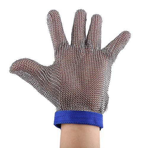 Kettenhandschuh zum Schutz vor Schnittverletzungen, 1 Stück, Arbeitshandschuh mit Drahtgeflecht, Hohe Schutzleistung, 5. Schutzstufe, aus Edelstahl 304L (breit)