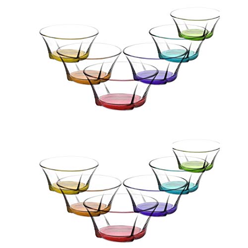 technic24 LAV 12- teiliges Glasschalen 310 ml mit farbige Boden Schalen Glasschale Serie Truva Dessertschale farbige Glasschale Vorspeise Glas Gläser
